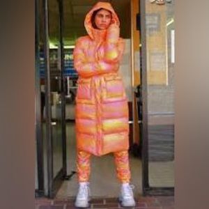 Spoilt Iridescent Orange Puffer Coat Elsie & Fred Original 150USD Size S